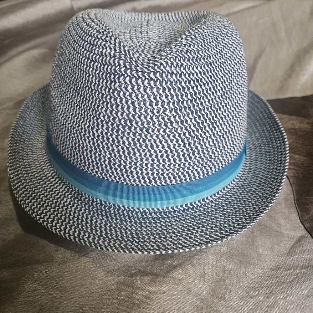 Cost Plus World Market Blue and White Fedora Hat